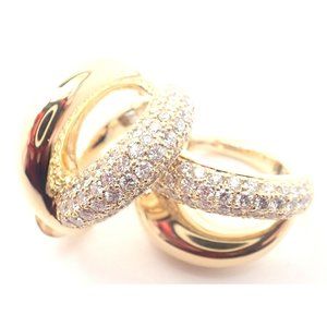 Authentic! Mauboussin Paris 18k Yellow Gold Diamond Double Hoop Earrings